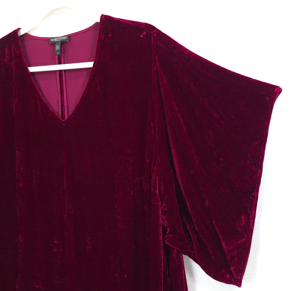 Eileen Fisher Velvet Dress Silk Blend Berry Red Women 1X Luxe Festive Minimalist - Picture 9 of 11